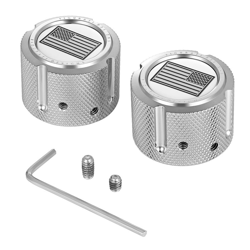 Figurati Designs Axle Nut Cover - Front - Stainless Steel - American Flag - Contrast Cut - Reversed - Silver FD26R-FAC-SS