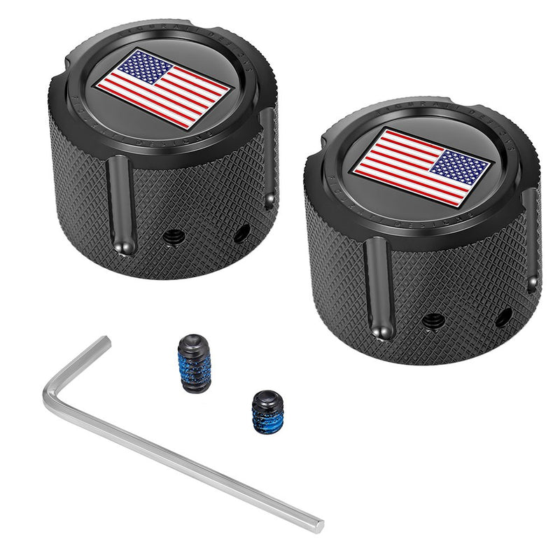 Figurati Designs Axle Nut Cover - Front - Stainless Steel - Red/White/Blue Flag - Reversed - Black FD21R-FAC-BK