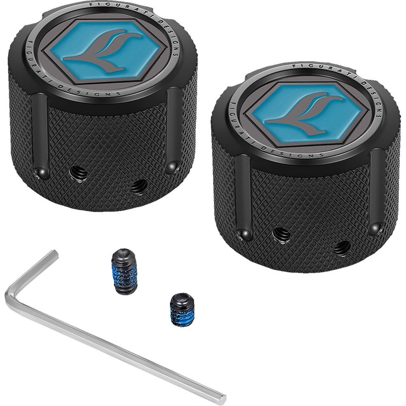 Figurati Designs Axle Nut Cover - Front - Stainless Steel - Legends Suspension Logo - Black FD02-FAC-BLK