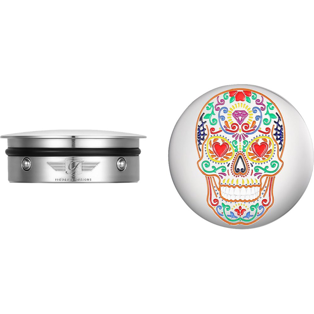 Figurati Designs Swing Arm Covers - Sugar Skull - Polished - Stainless Steel FD30-SAC-SS