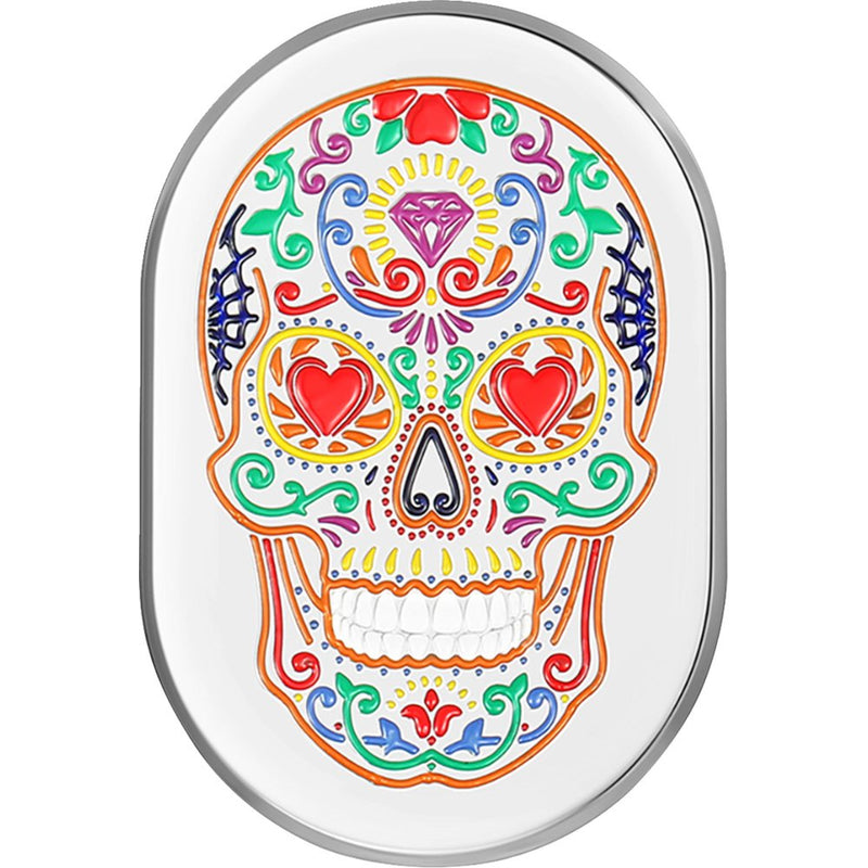 Figurati Designs Antenna Cover - Left Rear Fender - Sugar Skull - Chrome FD30-AC-SS-LT
