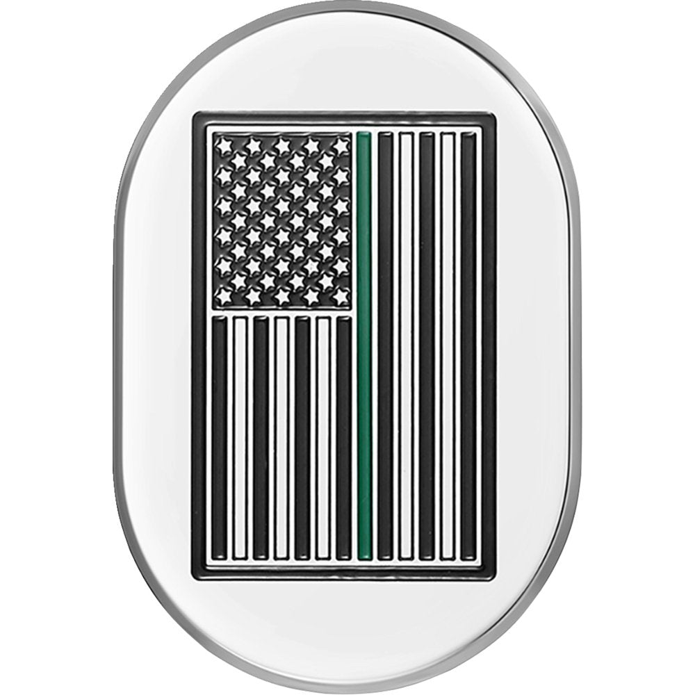 Figurati Designs Antenna Cover - Right Rear Fender - Green Line American Flag - Chrome FD72-AC-SS-RT