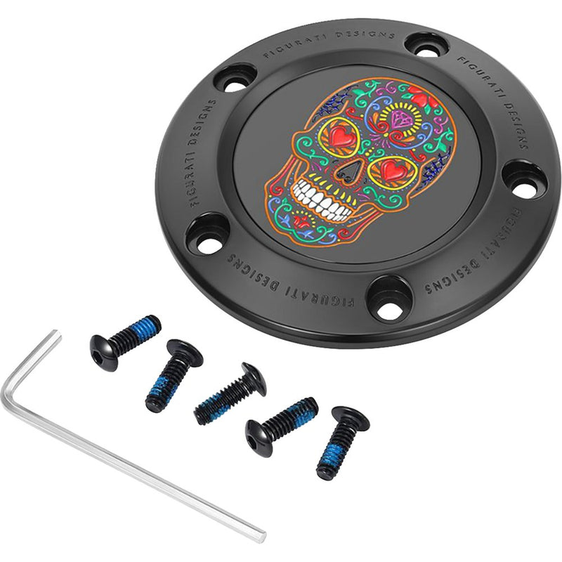 Figurati Designs Timing Cover - 5 Hole - Sugar Skull - Black FD30-TC-5H-BLK