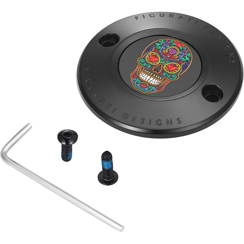 Figurati Designs Timing Cover - 2 Hole - Sugar Skull - Black FD30-TC-2H-BLK