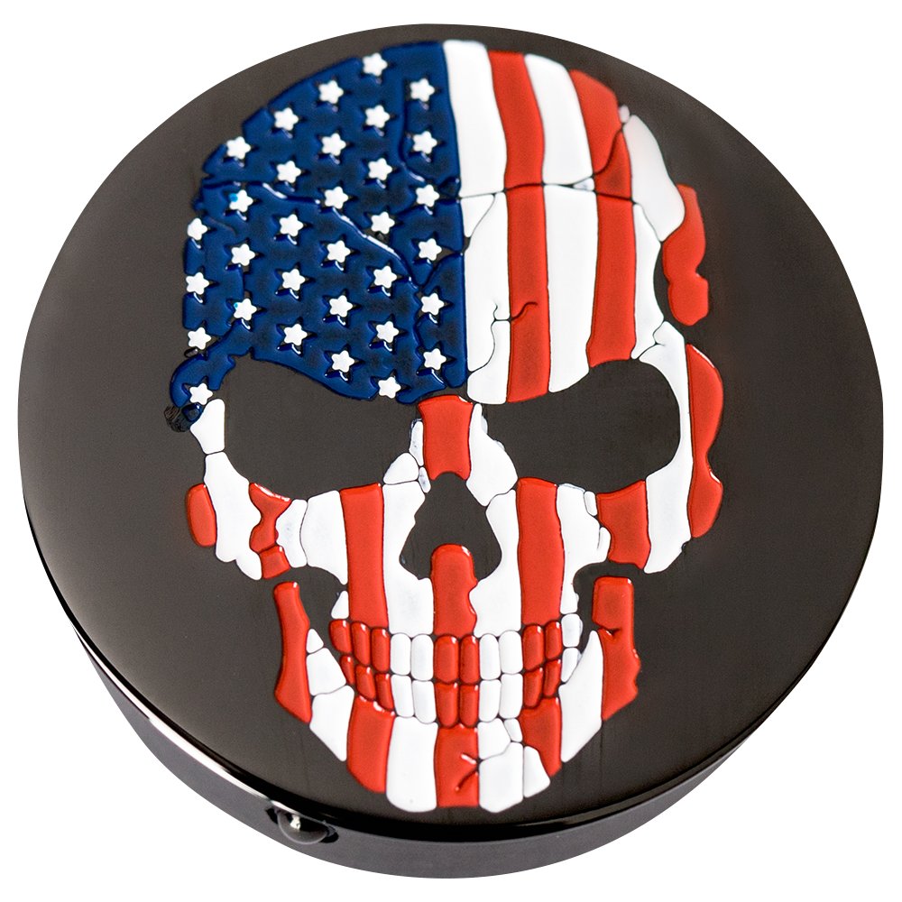 Figurati Designs Swing Arm Covers - Red/White/Blue Flag Skull - Custom - Black FD25-AFSKULL-BK