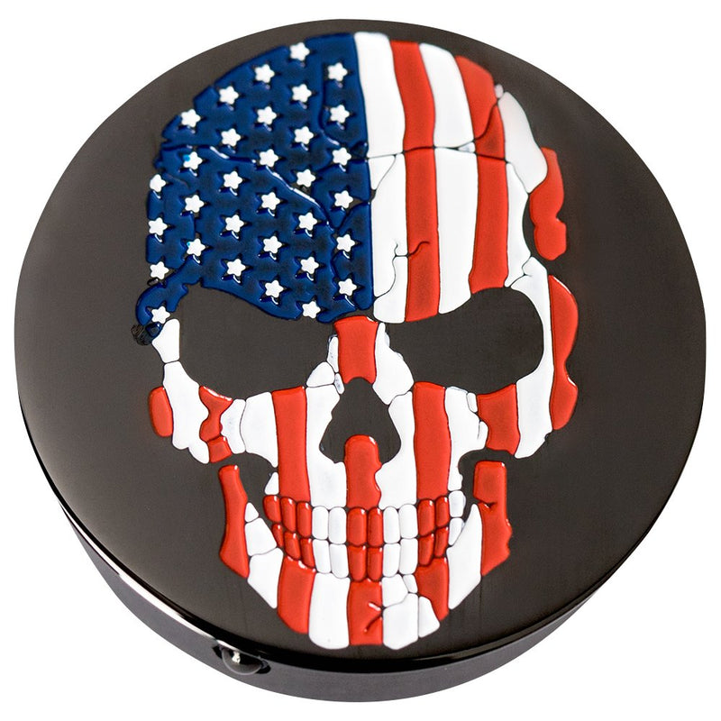 Figurati Designs Swing Arm Covers - Red/White/Blue Flag Skull - Custom - Black FD25-AFSKULL-BK
