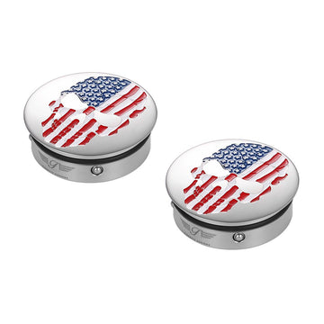 Figurati Designs Swing Arm Covers - Red/White/Blue Flag Skull FD24-AFSKULL-SS
