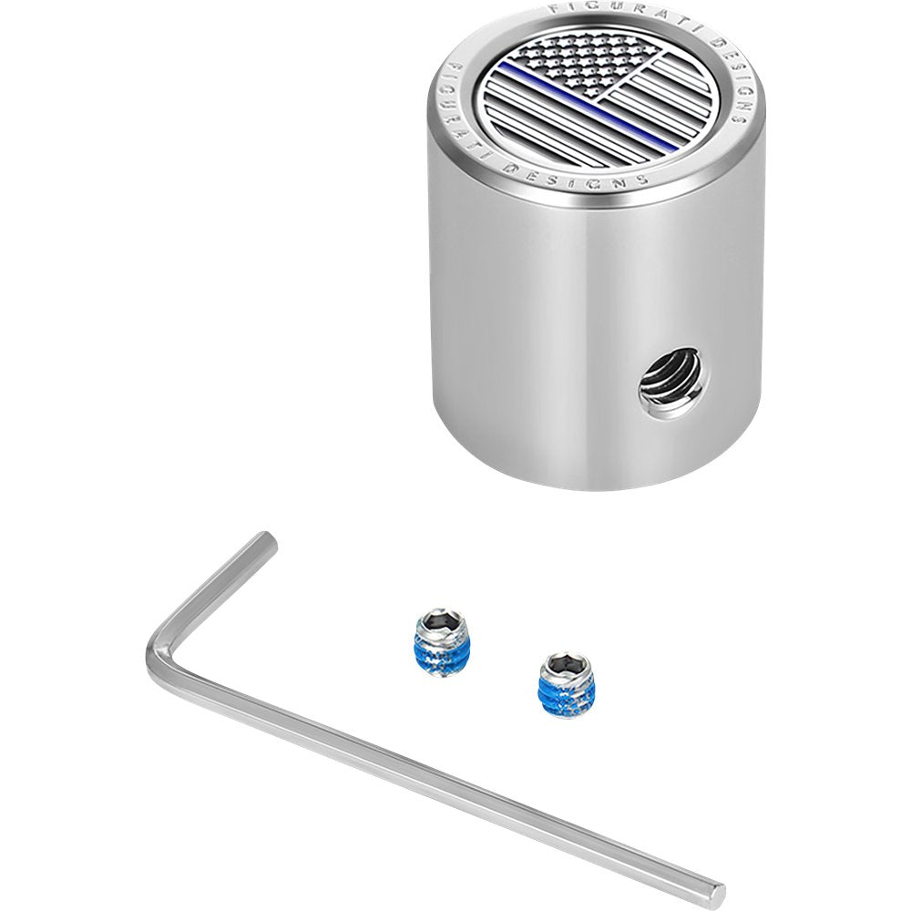 Figurati Designs Heel-Toe Shifter Cover - Blue Line American Flag - Stainless Steel FD70-HTSC-SS