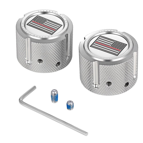 Figurati Designs Axle Nut Cover - Front - Stainless Steel - Red Line Flag - Silver FD73-FAC-SS