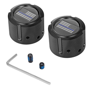 Figurati Designs Axle Nut Cover - Front - Stainless Steel - Stainless Steel - Blue Line Flag - Black FD71-FAC-BK