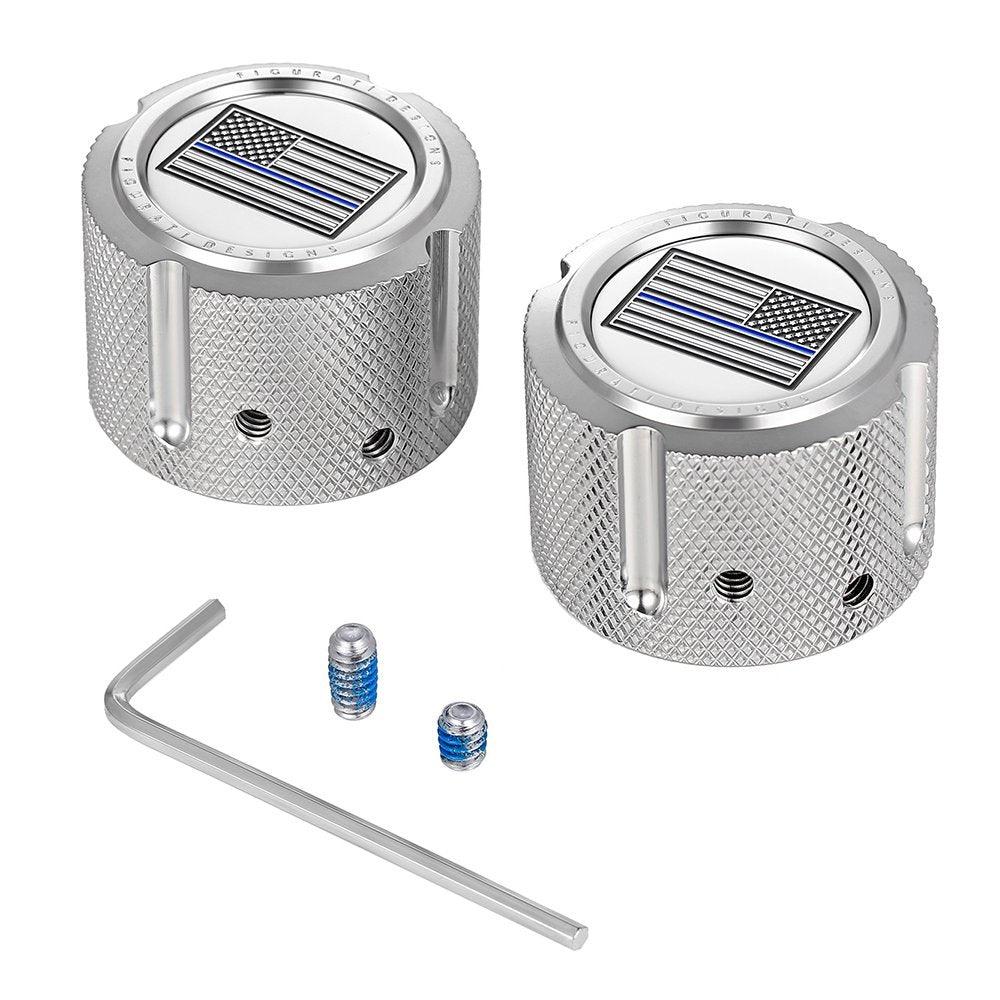 Figurati Designs Axle Nut Cover - Front - Stainless Steel - Blue Line Flag - Silver FD70-FAC-SS