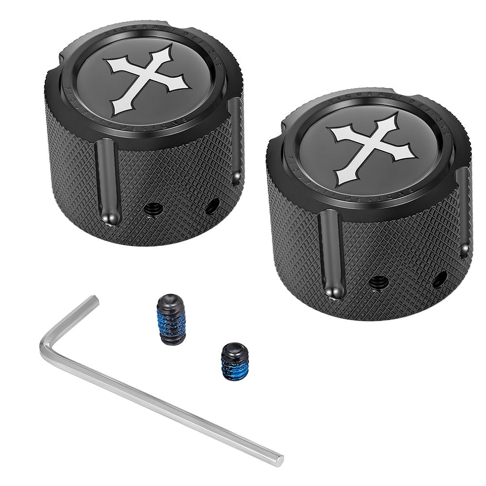 Figurati Designs Axle Nut Cover - Front - Stainless Steel - Cross - Black FD41-FAC-BK