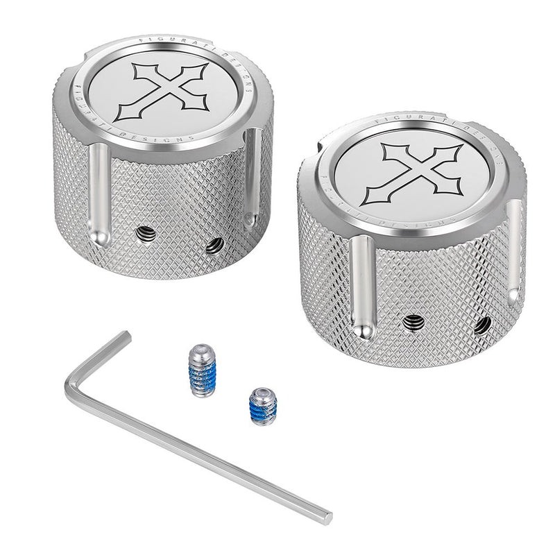Figurati Designs Axle Nut Cover - Front - Stainless Steel - Cross - Silver FD41-FAC-SS