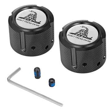 Figurati Designs Axle Nut Cover - Front - Stainless Steel - Don't Tread On Me - Black FD40-FAC-BK