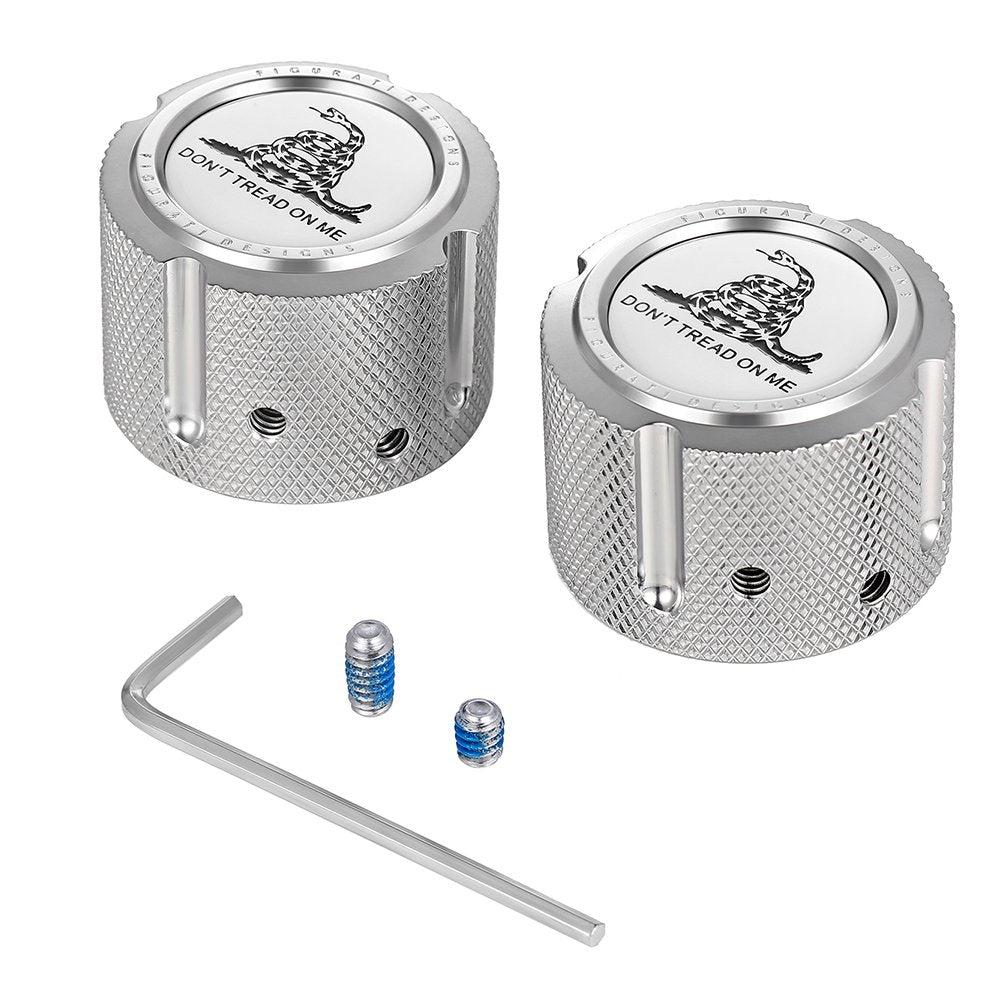 Figurati Designs Axle Nut Cover - Front - Stainless Steel - Don't Tread On Me - Silver FD40-FAC-SS