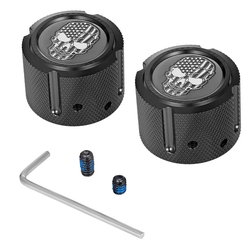 Figurati Designs Axle Nut Cover - Front - Stainless Steel - American Flag Skull - Contrast Cut - Black FD28-FAC-BK