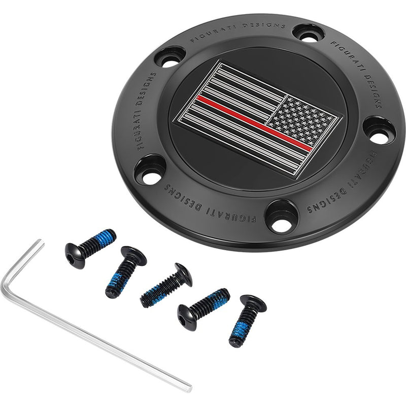 Figurati Designs Timing Cover - 5 Hole - Red Line American Flag - Black FD75-TC-5H-BLK