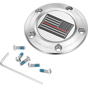 Figurati Designs Timing Cover - 5 Hole - Red Line American Flag - Stainless Steel FD73-TC-5H-SS