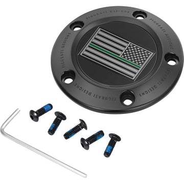 Figurati Designs Timing Cover - 5 Hole - Green Line American Flag - Black FD72-TC-5H-BLK