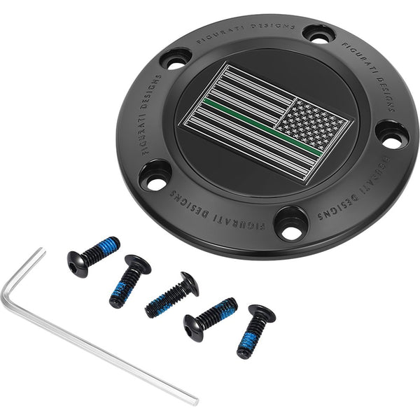 Figurati Designs Timing Cover - 5 Hole - Green Line American Flag - Black FD72-TC-5H-BLK