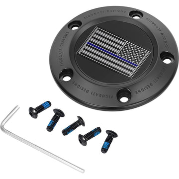 Figurati Designs Timing Cover - 5 Hole - Blue Line American Flag - Black FD71-TC-5H-BLK