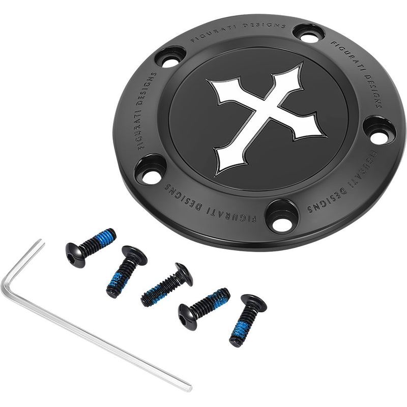 Figurati Designs Timing Cover - 5 Hole - Cross - Black FD41-TC-5H-BLK
