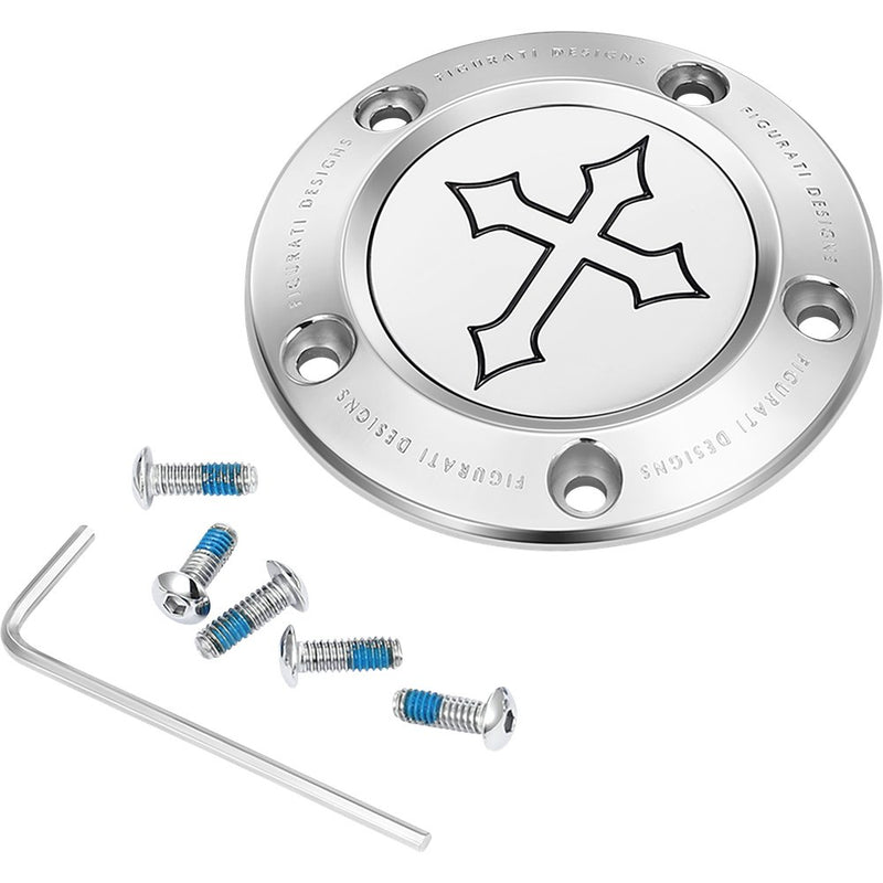 Figurati Designs Timing Cover - 5 Hole - Cross - Stainless Steel FD41-TC-5H-SS