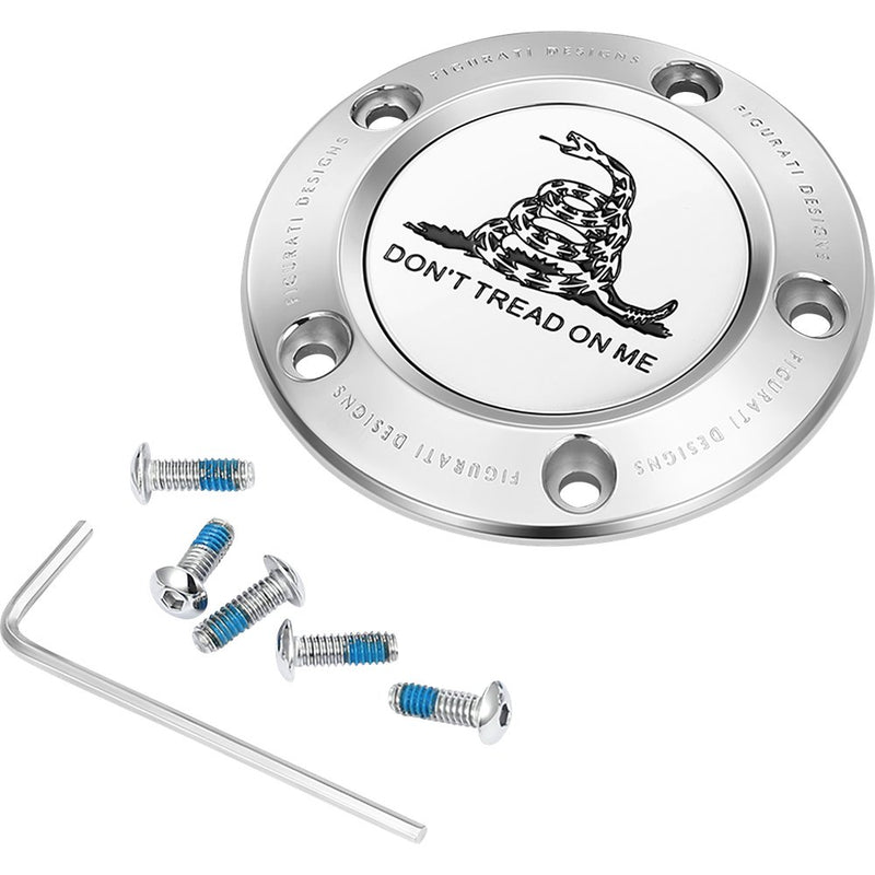 Figurati Designs Timing Cover - 5 Hole - Don't Tread on Me - Stainless Steel FD40-TC-5H-SS