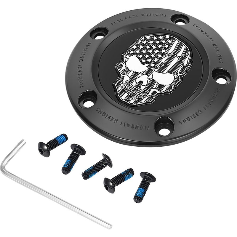 Figurati Designs Timing Cover - 5 Hole - Skull - Contrast Cut - Black FD28-TC-5H-BLK