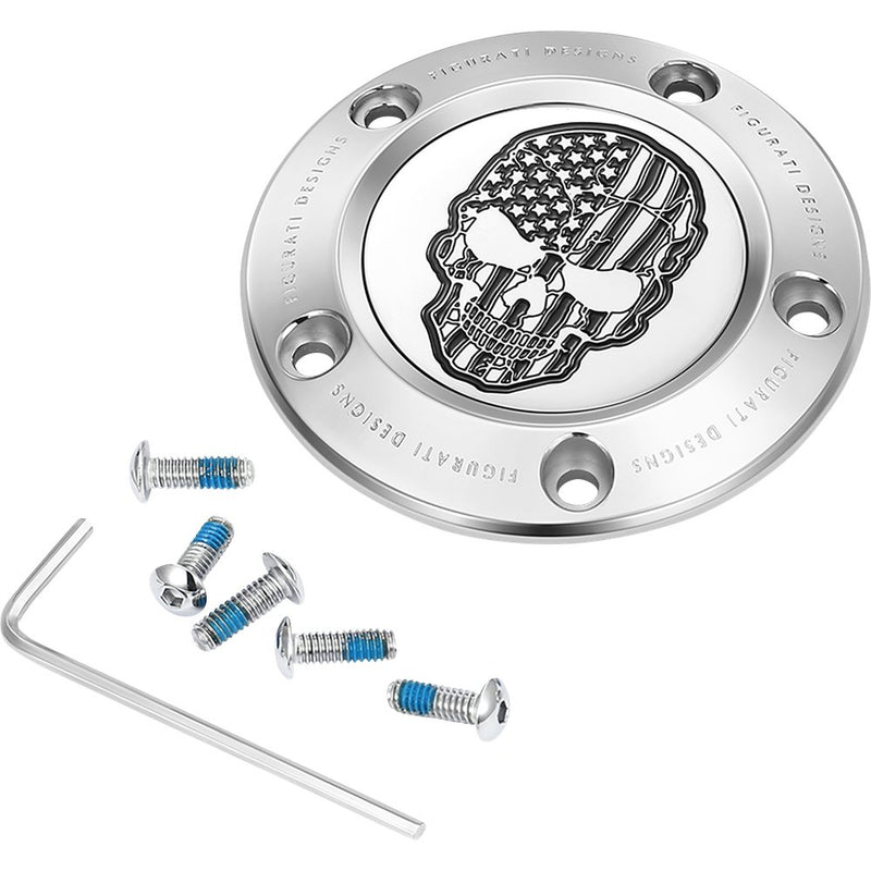 Figurati Designs Timing Cover - 5 Hole - Skull - Contrast Cut - Stainless Steel FD27-TC-5H-SS