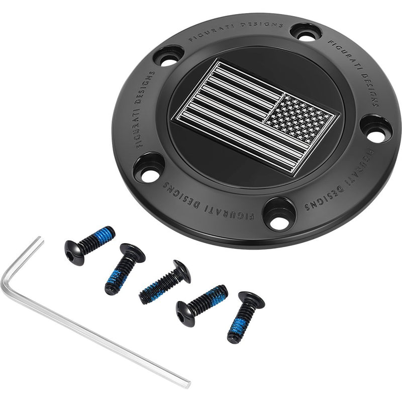 Figurati Designs Timing Cover - 5 Hole - American Flag - Contrast Cut - Black FD26R-TC-5H-BLK
