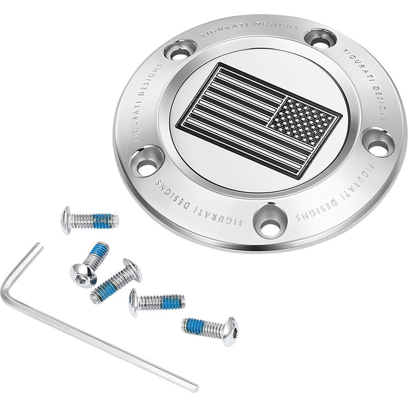 Figurati Designs Timing Cover - 5 Hole - American Flag - Contrast Cut - Stainless Steel FD26R-TC-5H-SS
