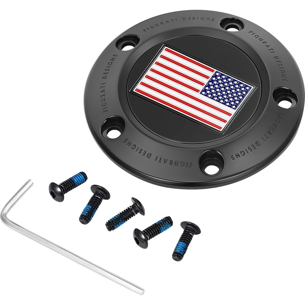 Figurati Designs Timing Cover - 5 Hole - American Flag - Reversed - Black FD21R-TC-5H-BLK