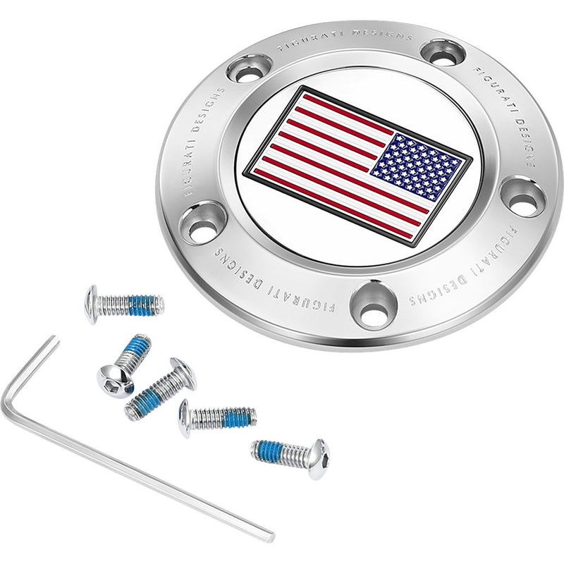 Figurati Designs Timing Cover - 5 Hole - American Flag - Reversed - Stainless Steel FD20-TC-5H-SS