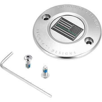Figurati Designs Timing Cover - 2 Hole - Green Line American Flag - Stainless Steel FD72-TC-2H-SS