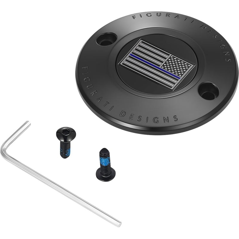 Figurati Designs Timing Cover - 2 Hole - Blue Line American Flag - Black FD71-TC-2H-BLK