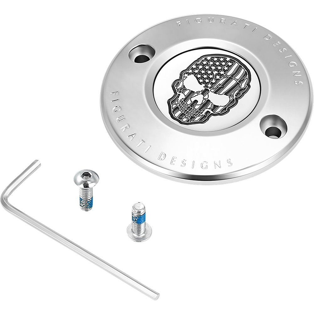 Figurati Designs Timing Cover - 2 Hole - Skull - Contrast Cut - Stainless Steel FD27-TC-2H-SS