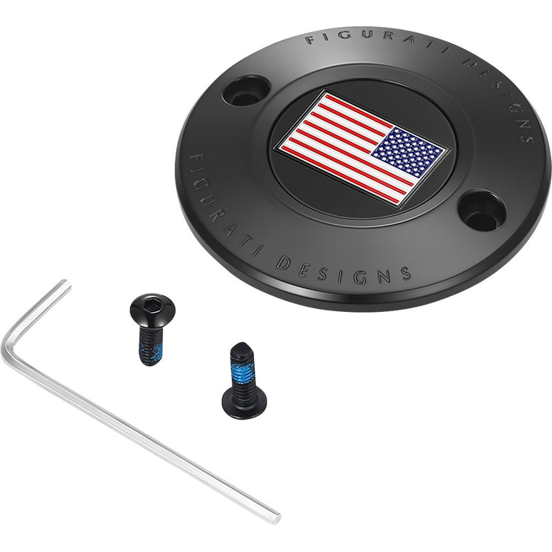 Figurati Designs Timing Cover - 2 Hole - American Flag - Reversed - Black FD21R-TC-2H-BLK