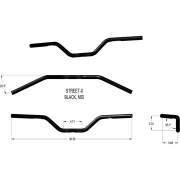 KHROME WERKS Street-X Handlebars - Mid Bend - Black 300904