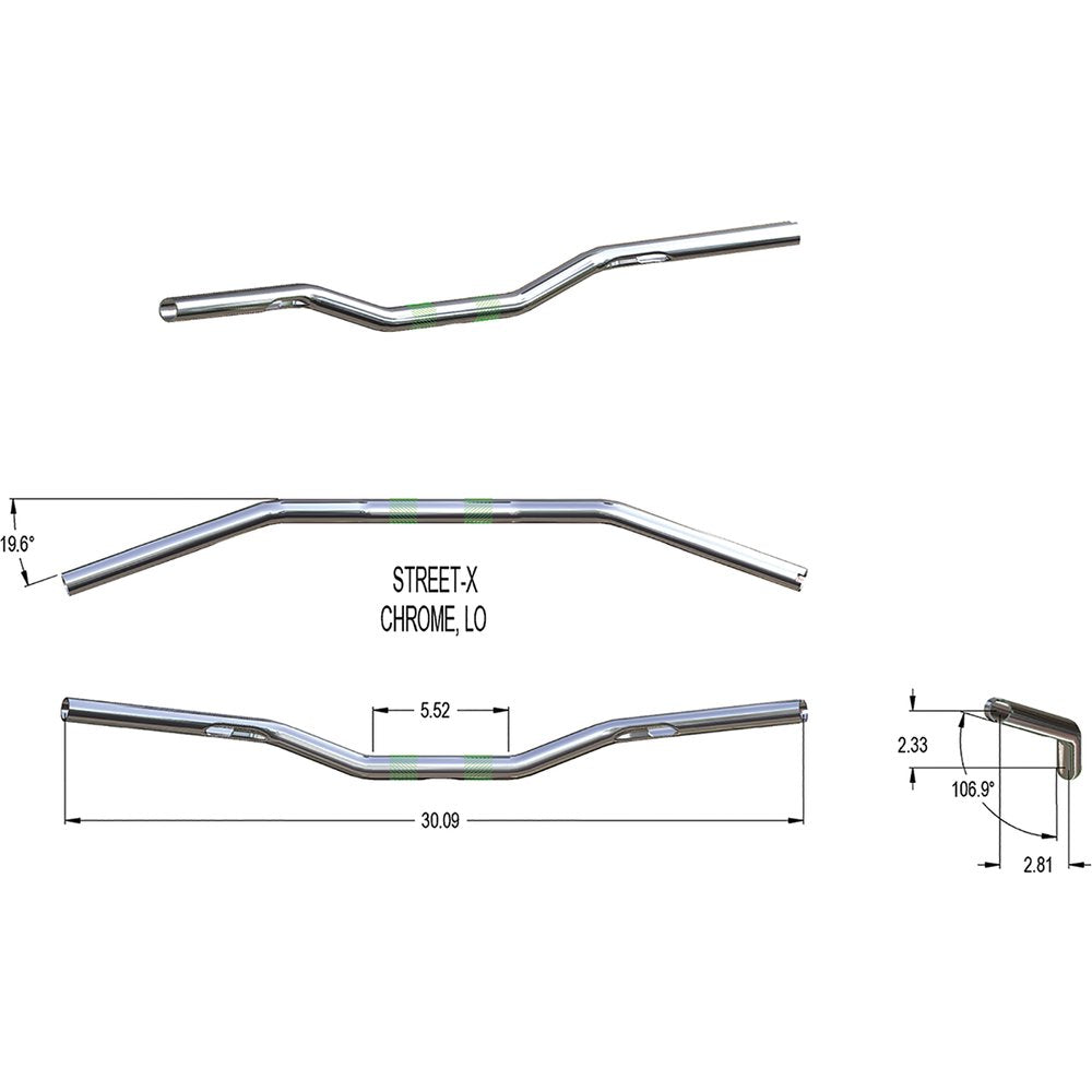KHROME WERKS Street-X Handlebars - Low Bend - Chrome 300902