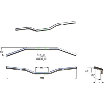 KHROME WERKS Street-X Handlebars - Low Bend - Chrome 300902