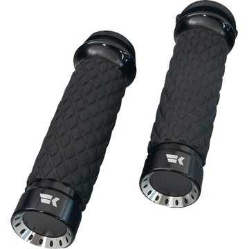 KHROME WERKS Turbine Grips - Custom Contour - Diamond - Black 500330