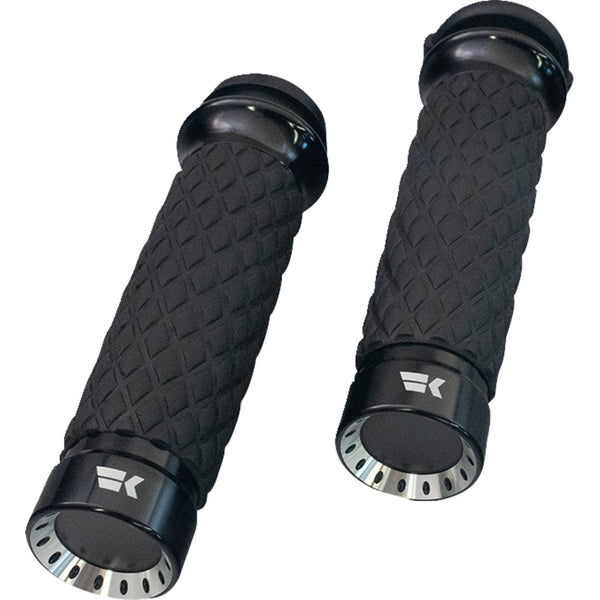 KHROME WERKS Turbine Grips - Custom Contour - Diamond - Black 500330