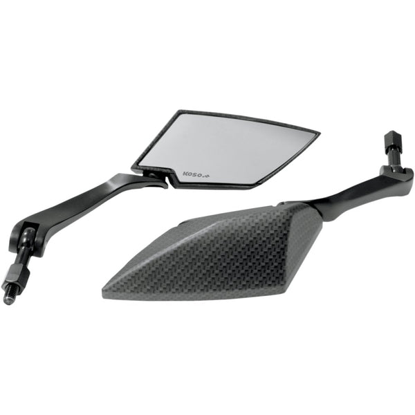 KOSO NORTH AMERICA Mirrors - TT-Style - Side View - Diamond - Carbon Fiber/Black - Clear Lens - Pair OA016CK2