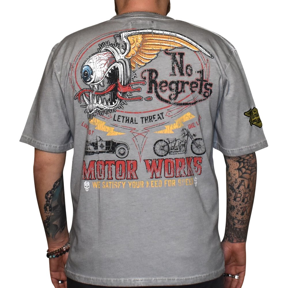 LETHAL THREAT Vintage Velocity No Regrets Motor Works T-Shirt - Gray - 3XL VV40180XXXL