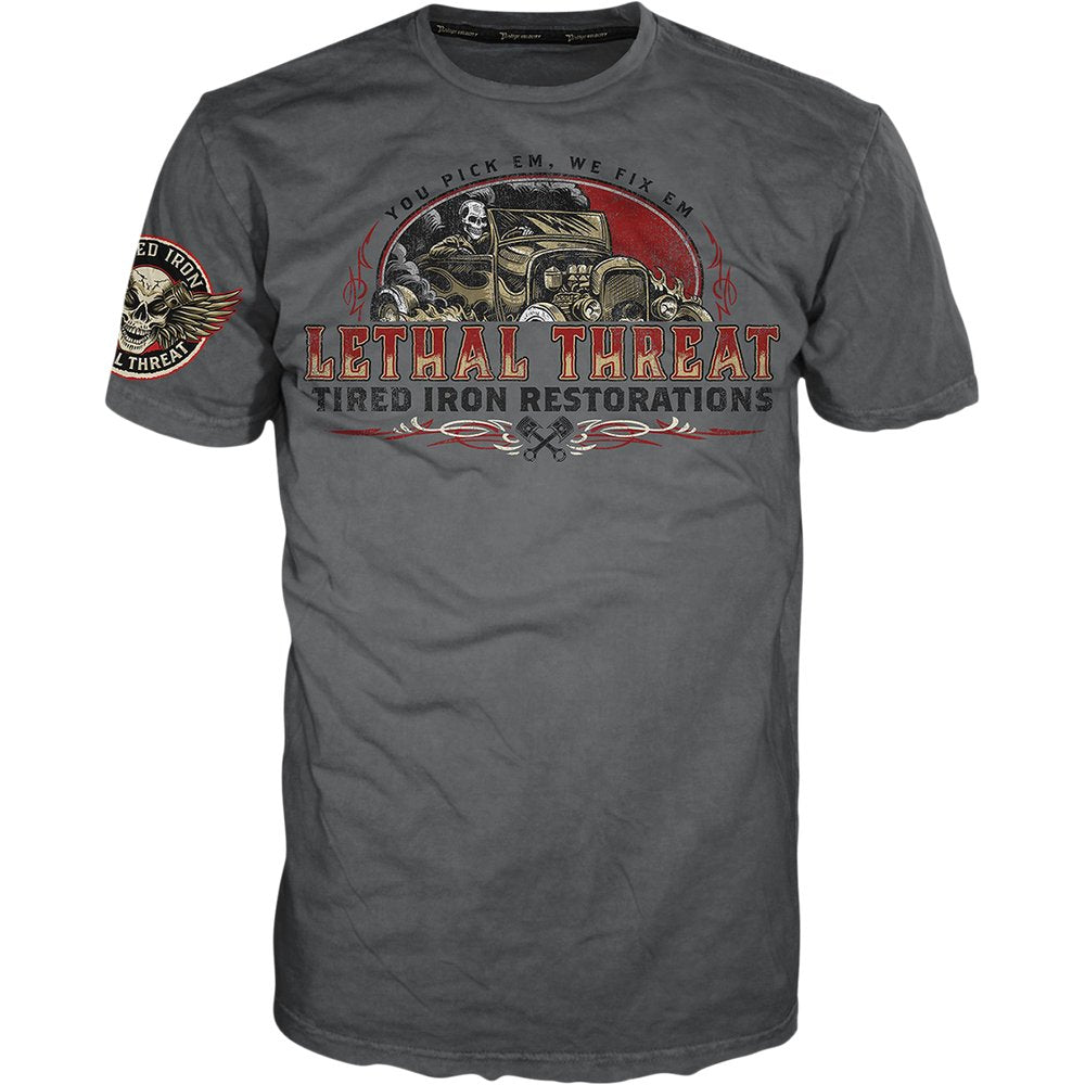 LETHAL THREAT Vintage Velocity Tired Iron Restorations T-Shirt - Gray - Large VV40174L