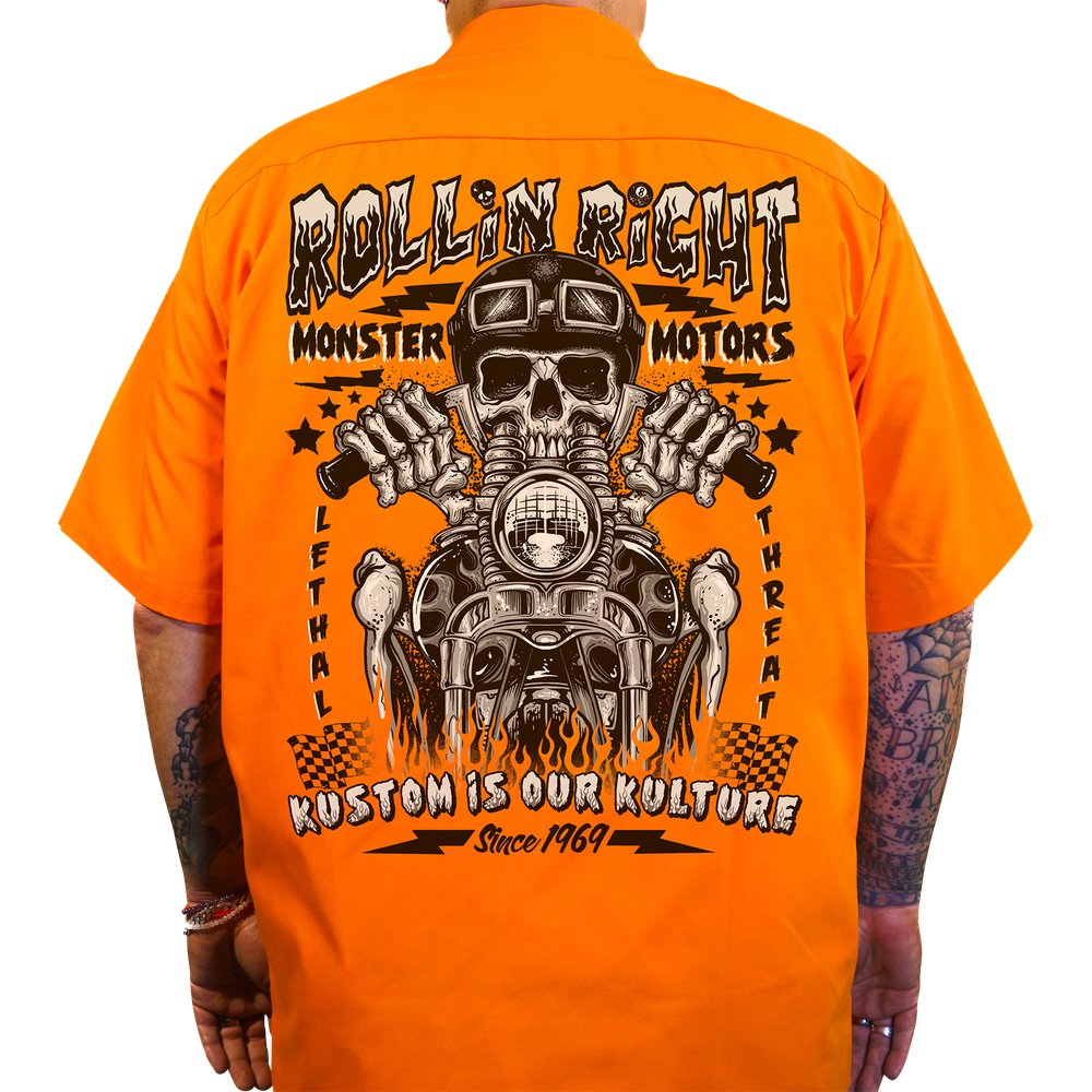 LETHAL THREAT Rollin Right Shop Shirt - Orange - Large DG60173L