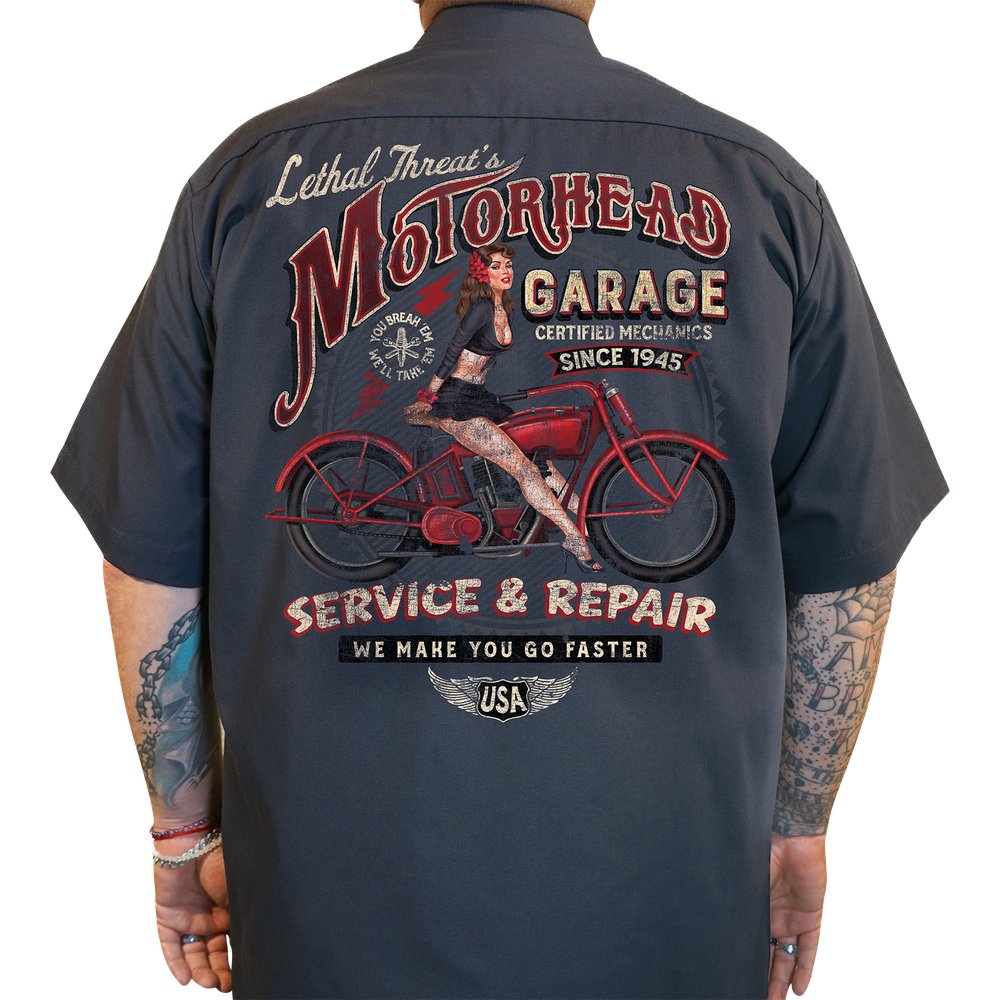 LETHAL THREAT Motorhead Garage Shop Shirt - Gray - XL DG60177XL
