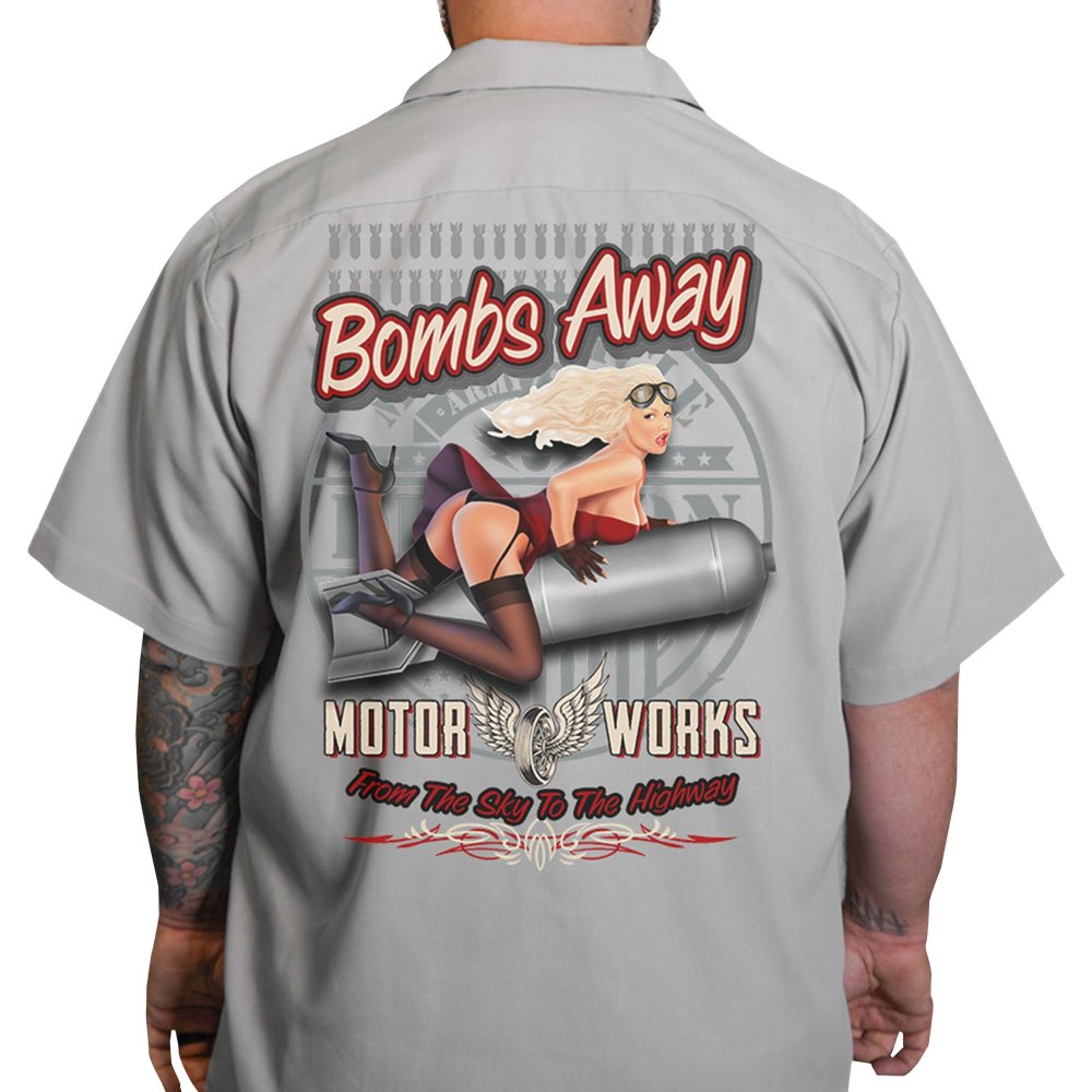 LETHAL THREAT Red Bomber Pinup Shop Shirt - Gray - Medium DG60164M