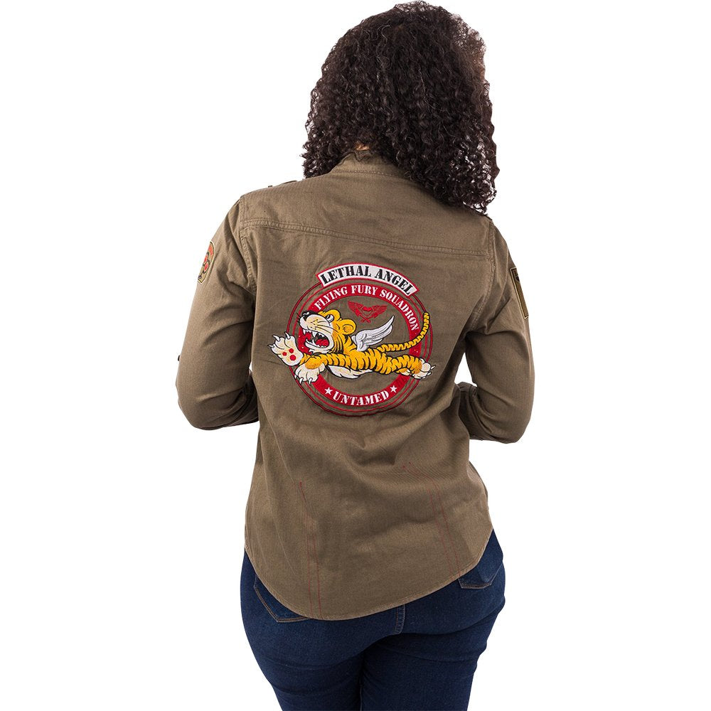 LETHAL THREAT Women's Untamed Long-Sleeve Shirt - Army Green - Large LA60125L